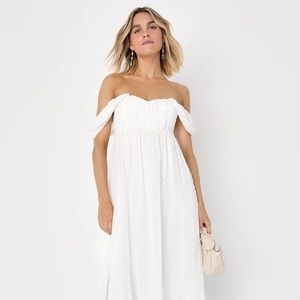 Lovely Charisma White Eyelet Embroidered Off-The-Shoulder Dress